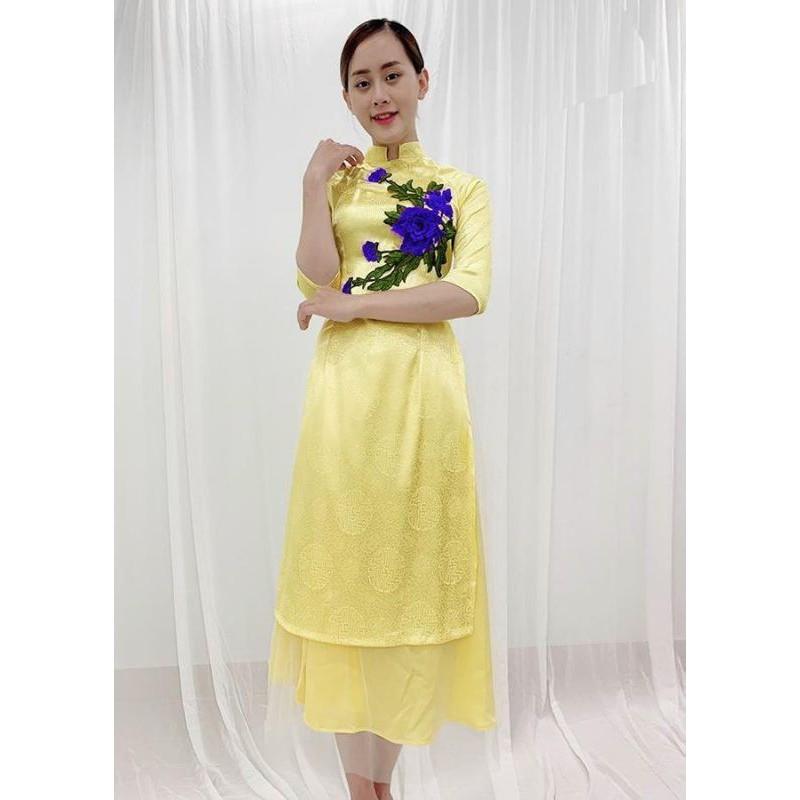 SET ÁO DÀI CÁCH TÂN THÊU HOA MẪU ĐƠN