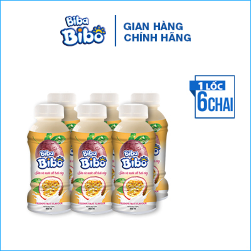 [Lốc (06) chai 350ml] Bibabibo Sữa Chanh Dây (Chanh Leo), sữa trái cây, tốt cho miễn dịch, tiêu hóa