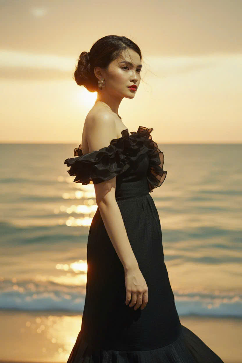 Đầm Maxi Trễ Vai, Đầm Dài Đi Tiệc, Đầm Dạ Hội Đen thời trang thiết kế Hity