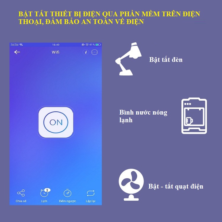 Ổ cắm thông minh ĐKTX kết nối smartphone qua wifi hỗ trợ bật tắt điện, quạt ( Tặng miếng thép 11in1 )