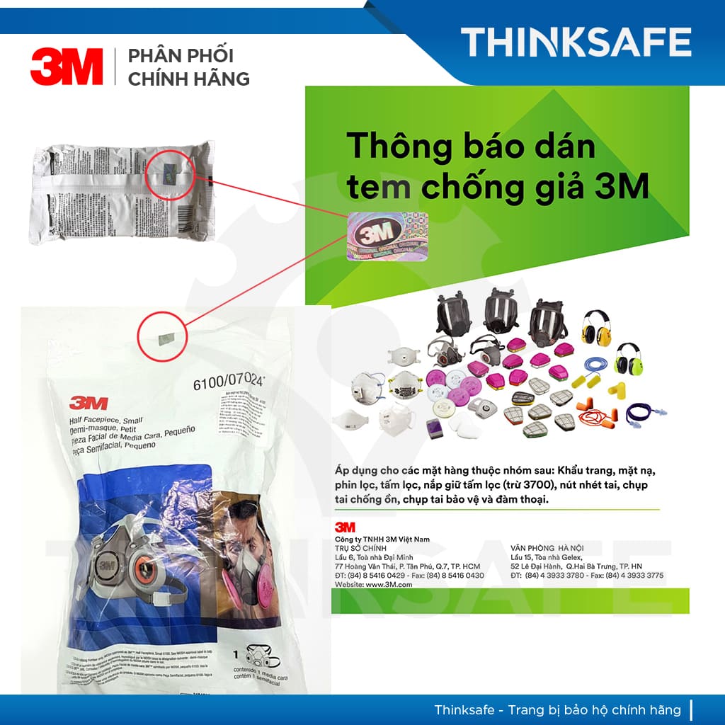 Mặt nạ phòng độc 3M 6200 bộ 7 món sử dụng phin 3M 6003 - mặt nạ phòng dịch, chống bụi, chống độc phun sơn, hàn xì - lọc hơi vô cơ, hữu cơ