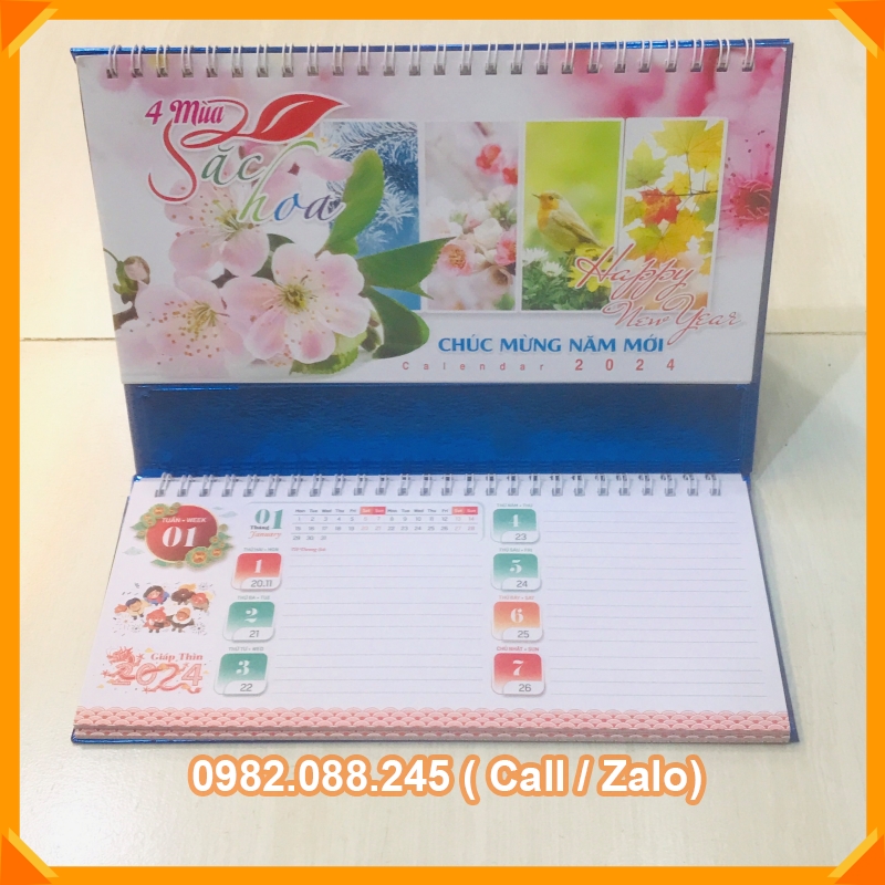 Lịch để bàn 2024 chữ M có dải note ghi chú ngày, tuần, đủ ngày âm dương