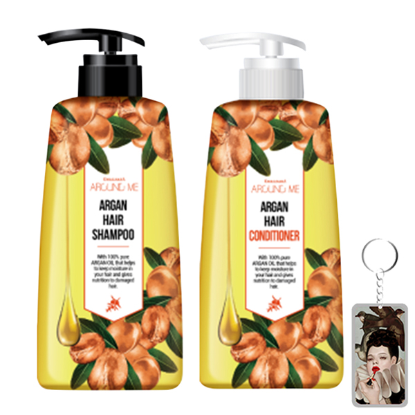 Cặp dầu gội - dầu xả thảo dược Around Me Argan Hair Hàn Quốc 500ml + Móc khóa