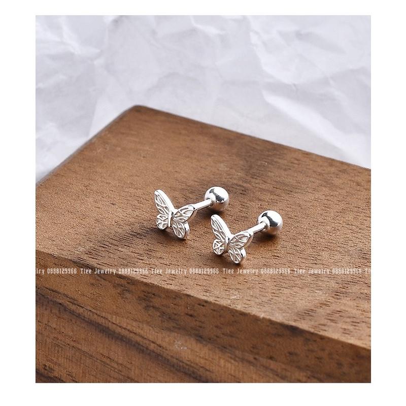 Khuyên tai bạc Tlee, Bông tai hồ điệp mini chốt vặn - TleeJewelry