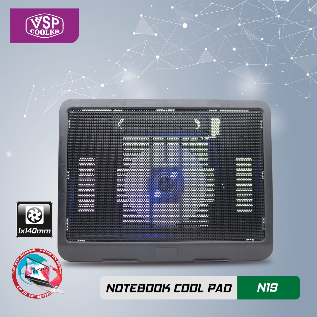 ĐẾ TẢN NHIỆT VSP COOLER N19 (1*Fan 14cm) - giao ngẫu nhiên - 1984 - hàng nhập khẩu