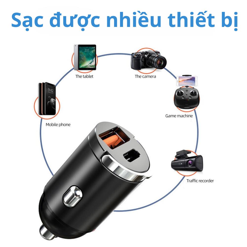 bộ tẩu sạc nhanh ô tô 100w 2 cổng USB và Type- C