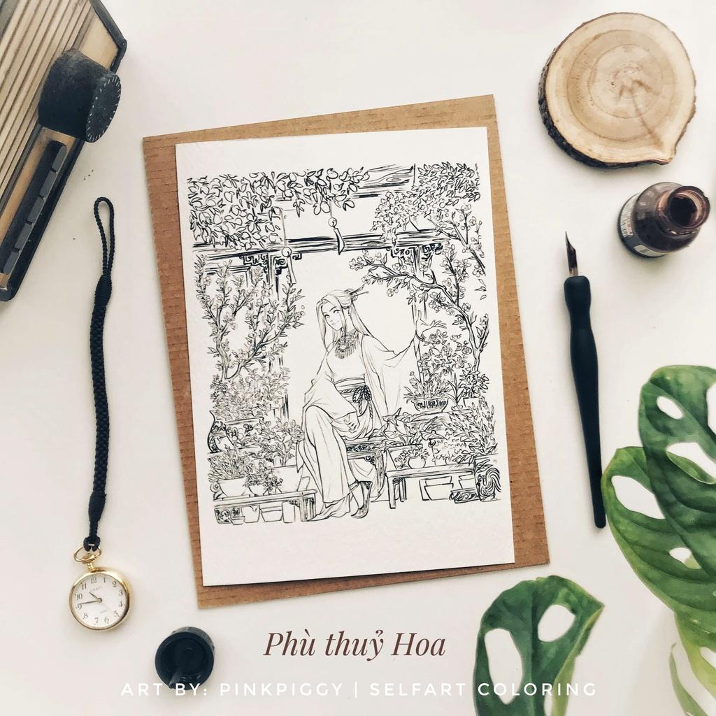 Thiệp tô màu &quot;Phù thủy hoa&quot; - 4 tranh bởi @hoathuhong, selfart, coldpress, 300gsm