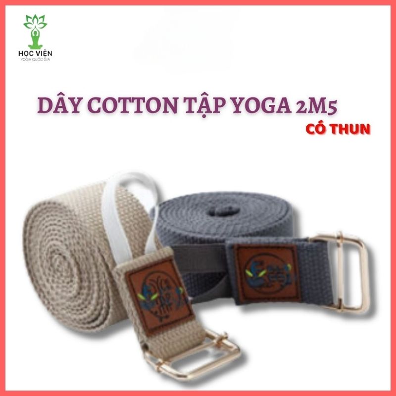 Dây Đai Tập Yoga Cotton Dài 2.5m khuyên vuông, Bản 3.8cm, Dày 2mm, hàng xuất khẩu chất liệu tự nhiên Nhiều Màu Lựa Chọn
