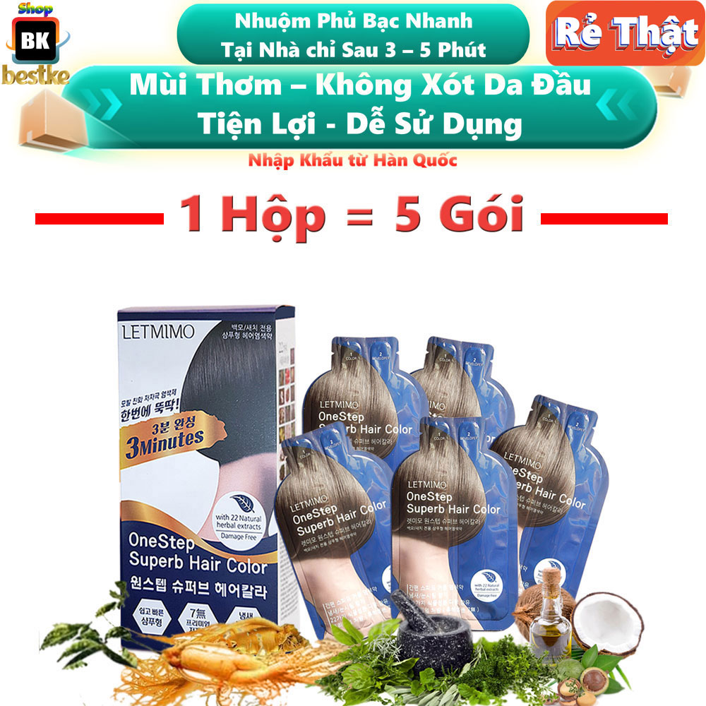 màu nhuộm tóc, Combo 5 hộp = 25 Gói + QUÀ TẶNG 1 chai dầu gội dược liệu nguyên xuân 200ml