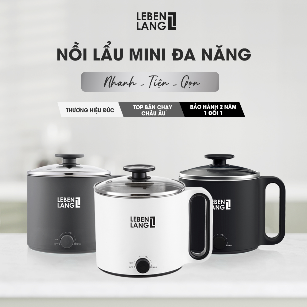 Nồi lẩu điện mini đa năng chống dính Lebenlang LBEC0808 1500ml, bảo hành 2 năm - hàng chính hãng