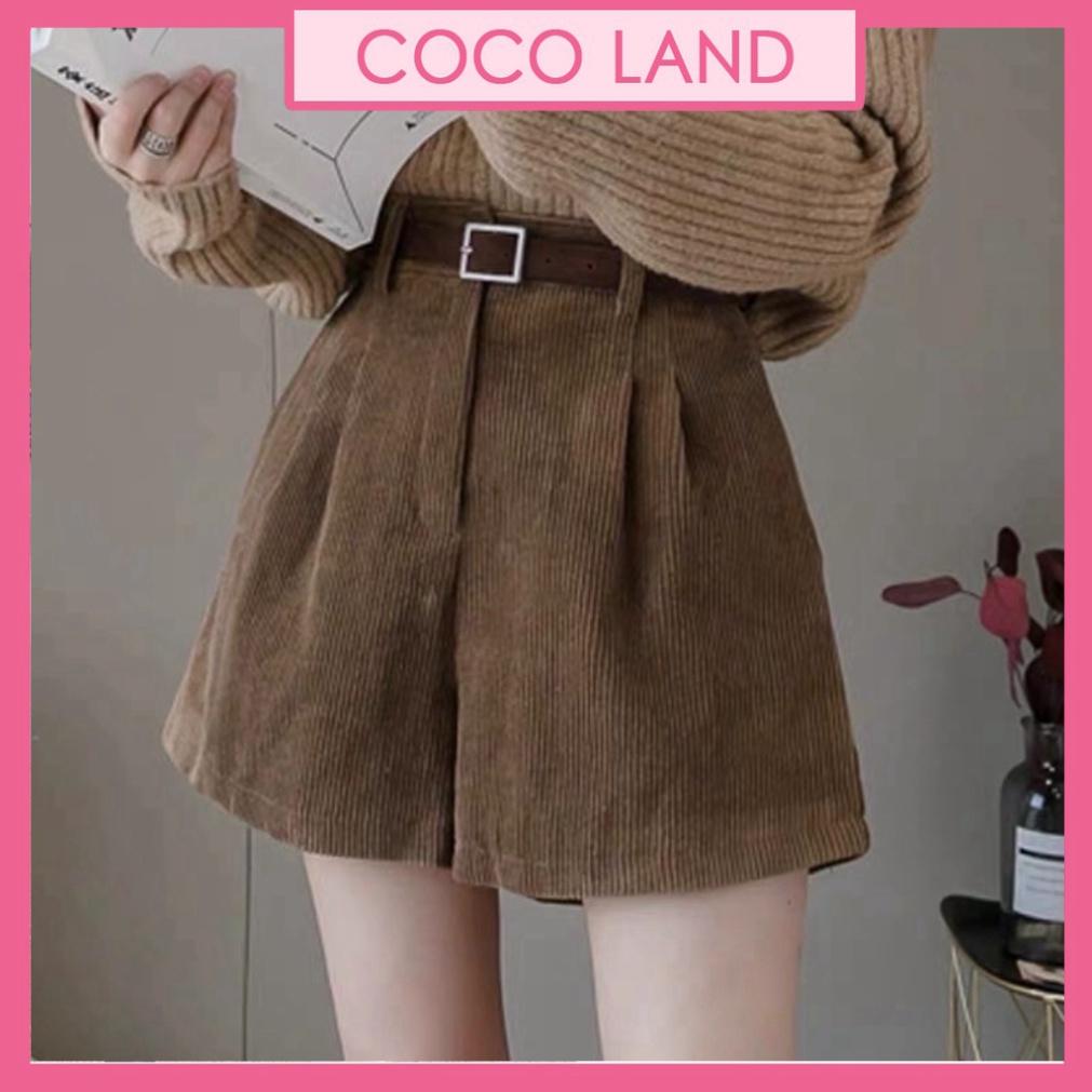 Quần short nhung kèm thắt lưng ulzzang nữ tính, mầu đen, trắng, be, nâu tây, cocoland