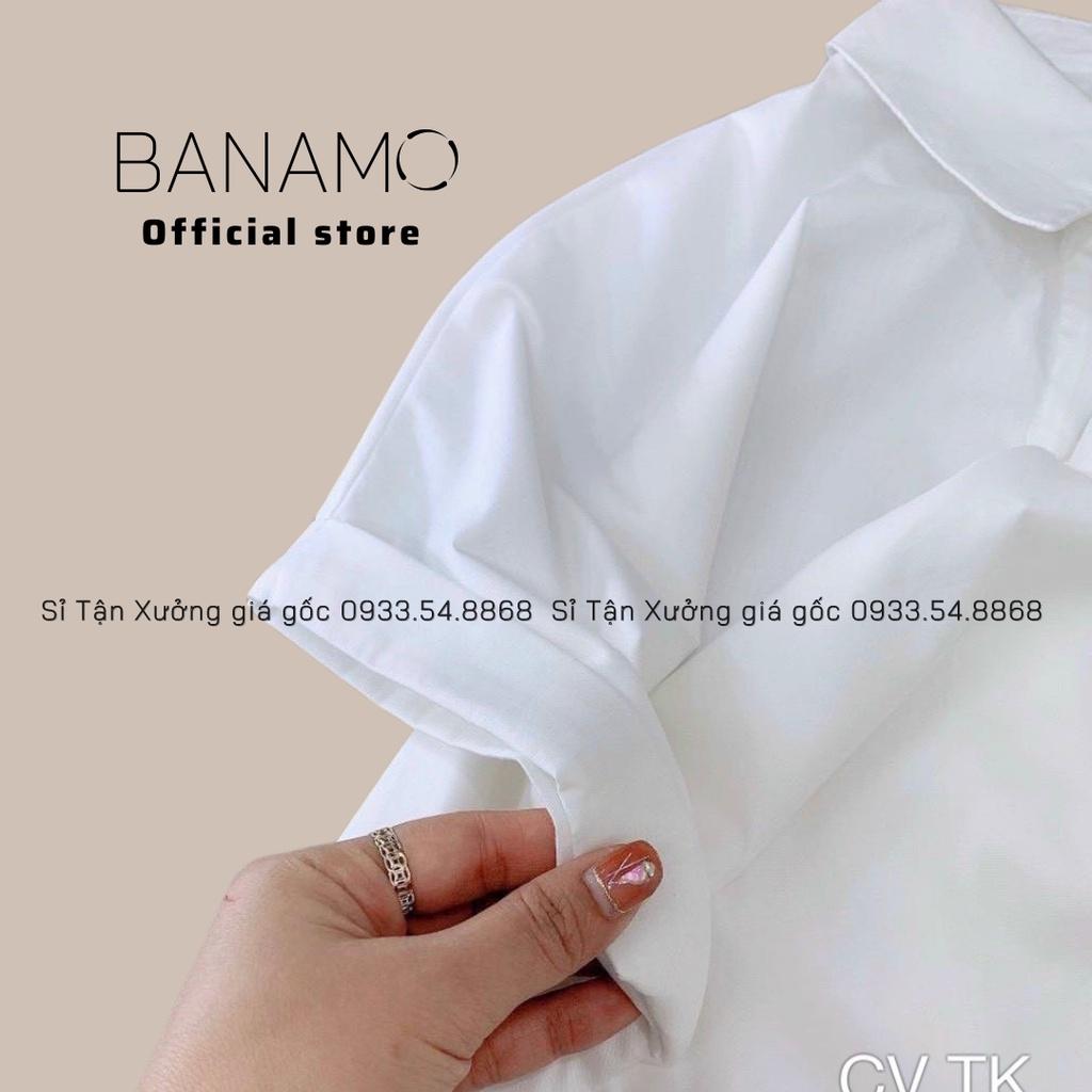 Áo sơ mi nữ tay hến phong cách công sở siêu đẹp thời trang Banamo Fashion sơ mi tay hến 3923