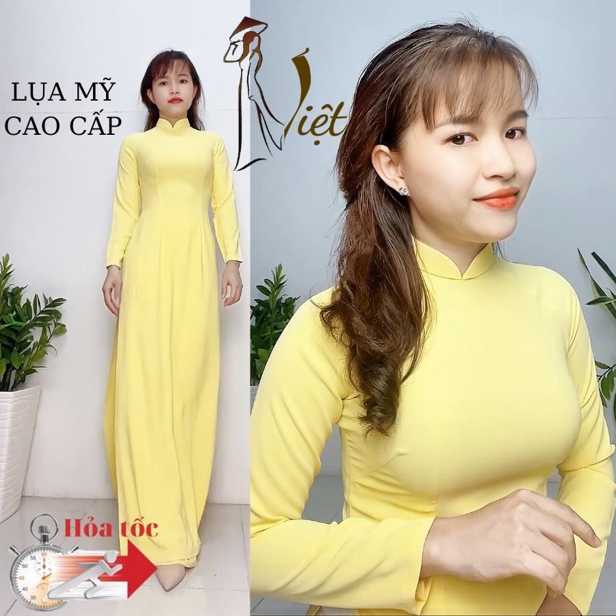 Áo dài màu vàng trơn lụa mỹ cao cấp