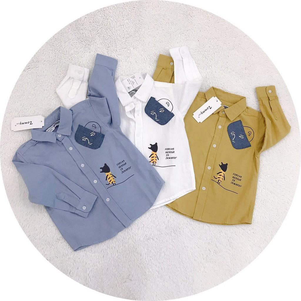 Áo Sơ Mi Dài Tay Họa Tiết Đáng Yêu Chất Vải Thô Cực Mềm Cho Bé Trai sz 90-140cm
