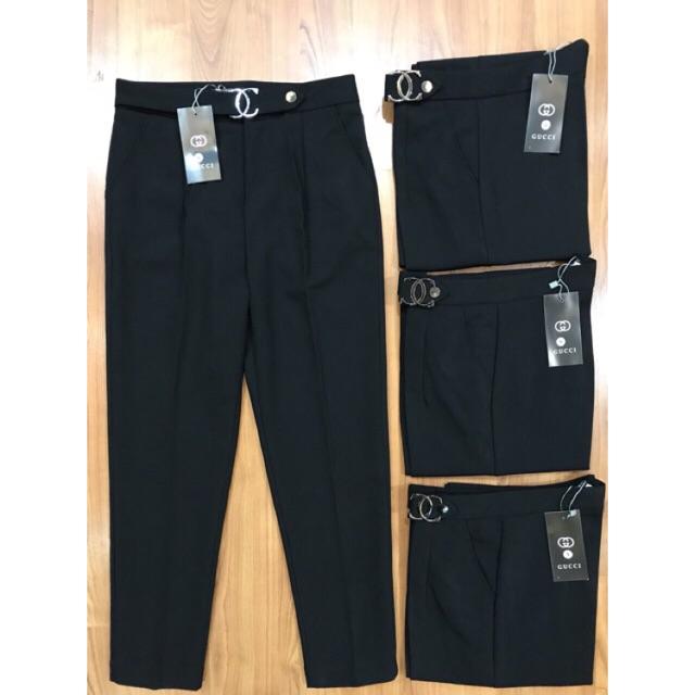 Quần baggy nữ ERIS cạp cao đai chữ x mặc công sở form đứng dáng (ảnh thật) - Đen