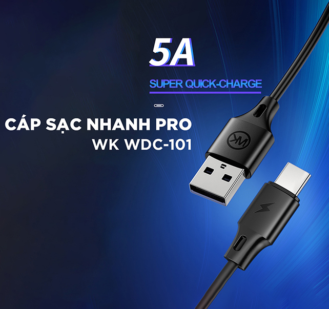 Cáp Sạc Nhanh 5A USB to Type C WK WDC-101 - Hàng chính hãng