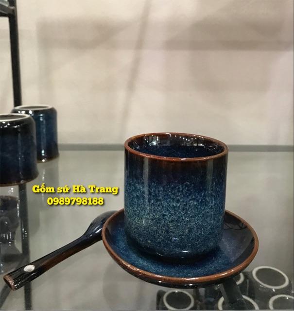 Set cốc đĩa men hoả biến Gốm sứ Bát Tràng cao cấp