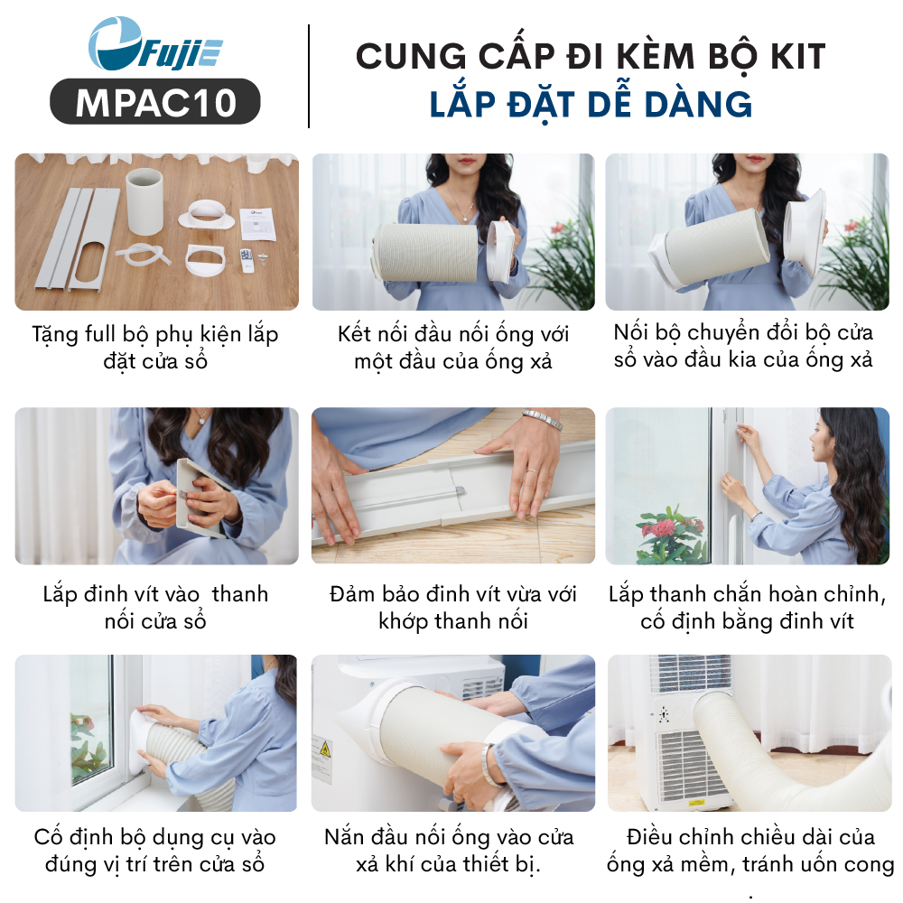 Điều hoà di động kiêm hút ẩm 10.000 BTU FUJIHOME dùng cho phòng 25m2, máy lạnh mini đứng di động có điều khiển từ xa không cần lắp đặt, giao hàng toàn quốc - Hàng Nhập Khẩu