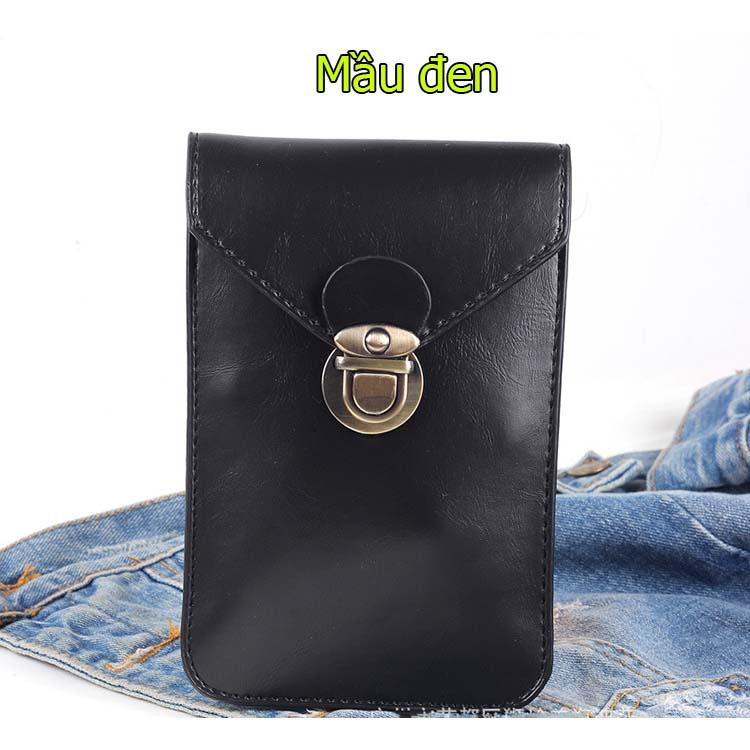 Bao da điện thoại đeo thắt lưng 2 ngăn kiêm để thẻ
