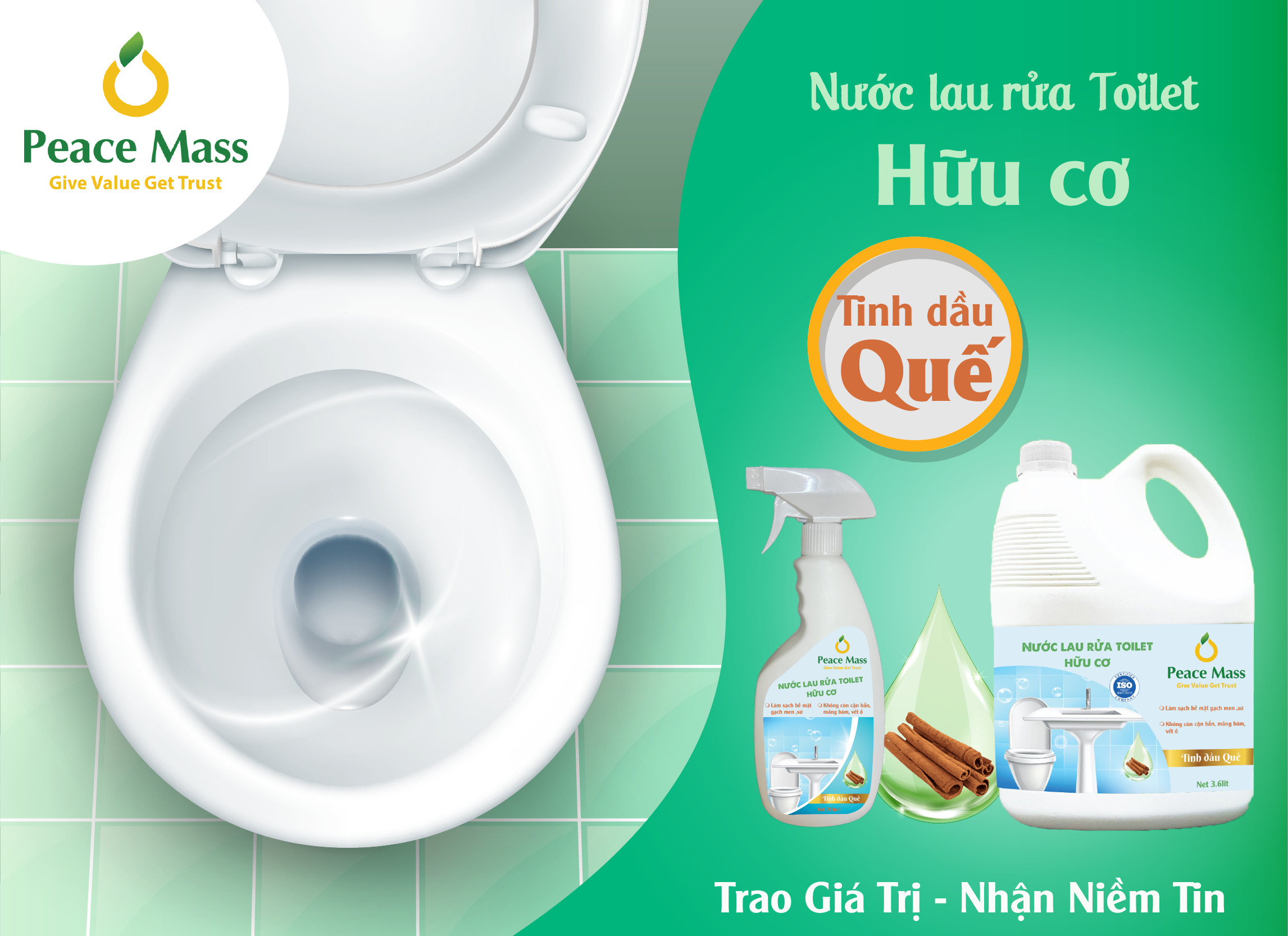 Nước Cọ Rửa Toilet Gốc Thực Vật Peace Mass Tinh dầu Quế Công nghệ Enzyme  (Thuộc nhóm Sản phẩm Lành tính / Hữu cơ) Chai Xịt 700ml