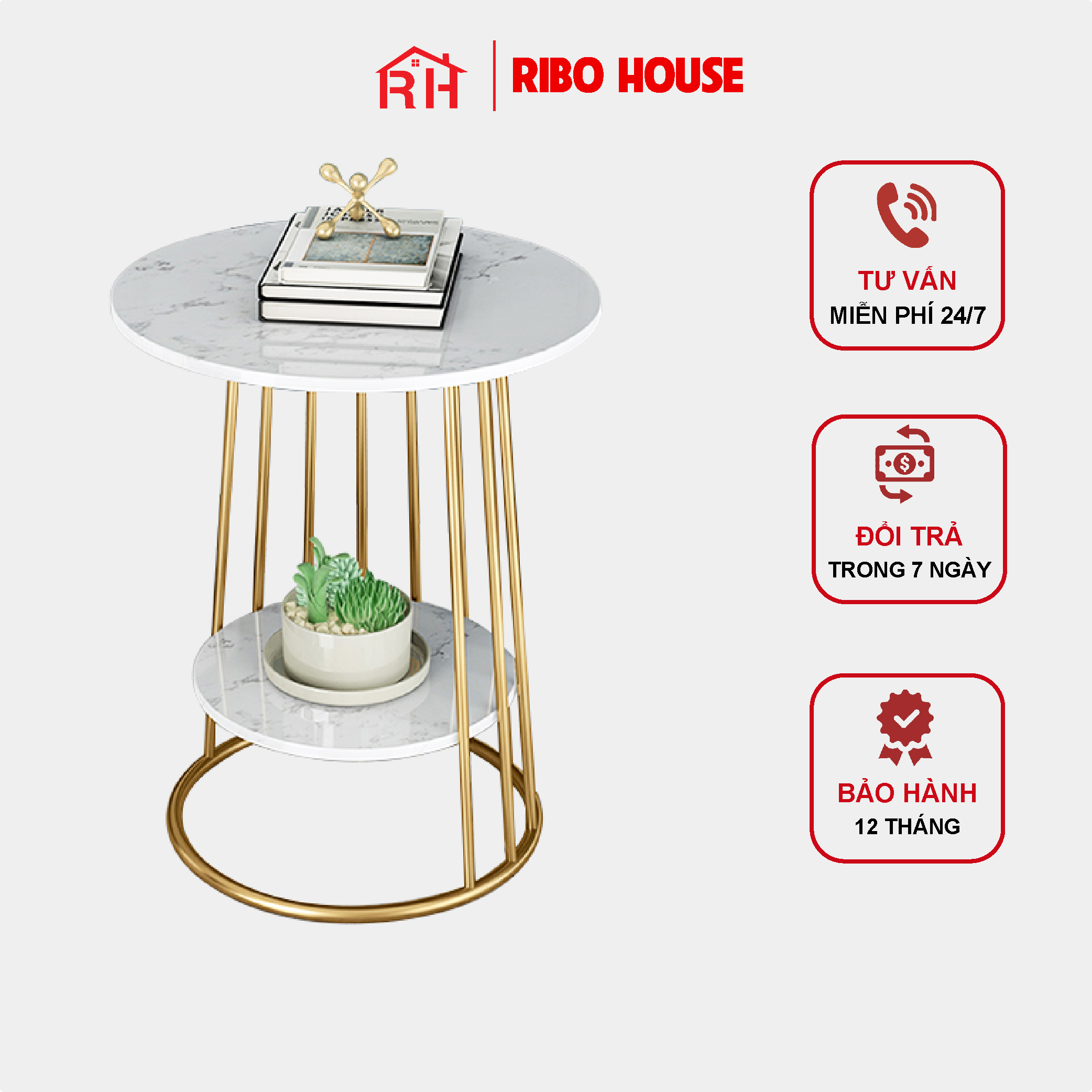 Bàn trà đơn tab kệ 2 tầng mặt đá nhân tạo RIBO HOUSE khung kim loại sơn tĩnh điện phù hợp mọi không gian mẫu 3 RIBO50