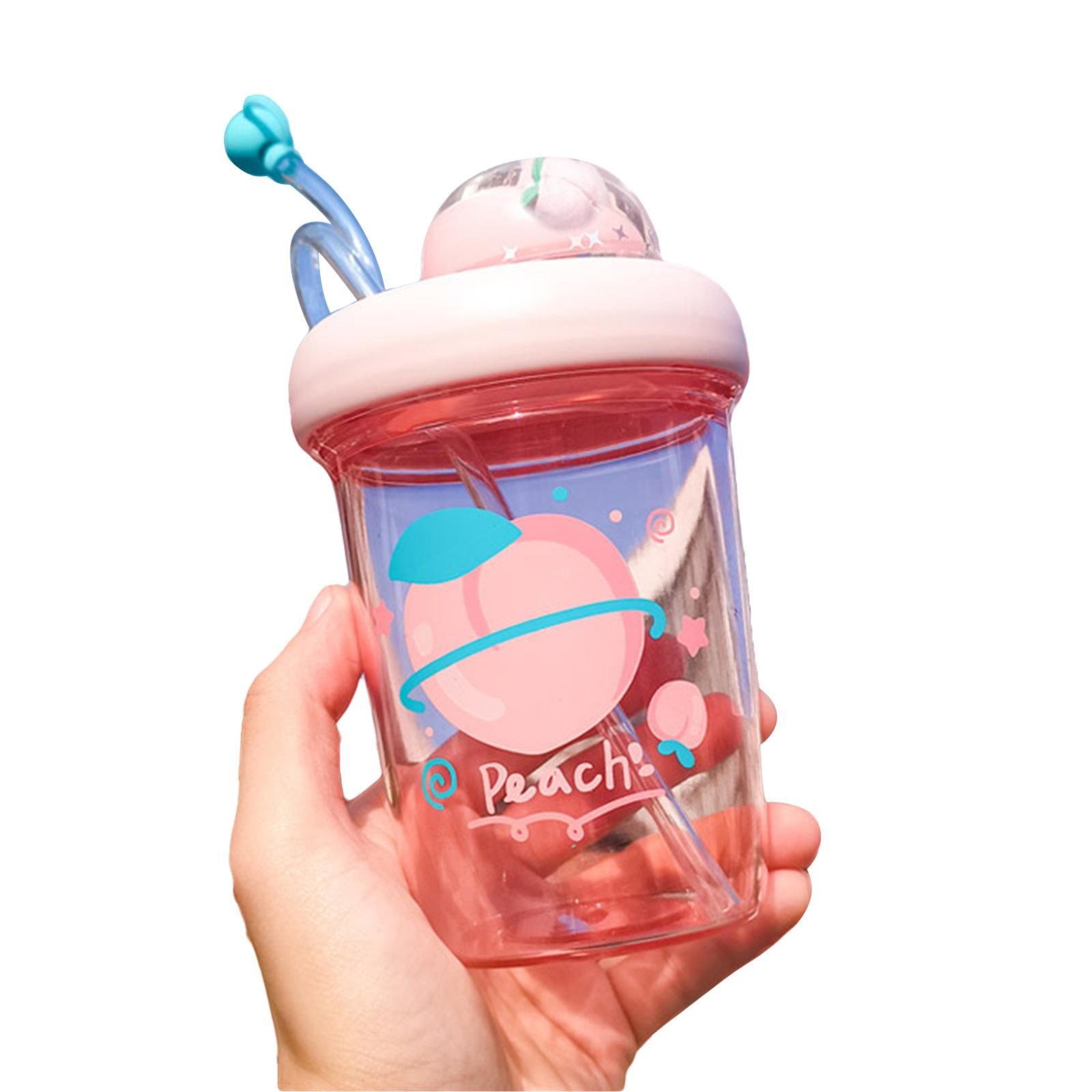 390mL Cute Water Bottle with Straw Leak Proof Coffee Bottle Juice Mix Cup Reusable & BPA Free Juice Bottles