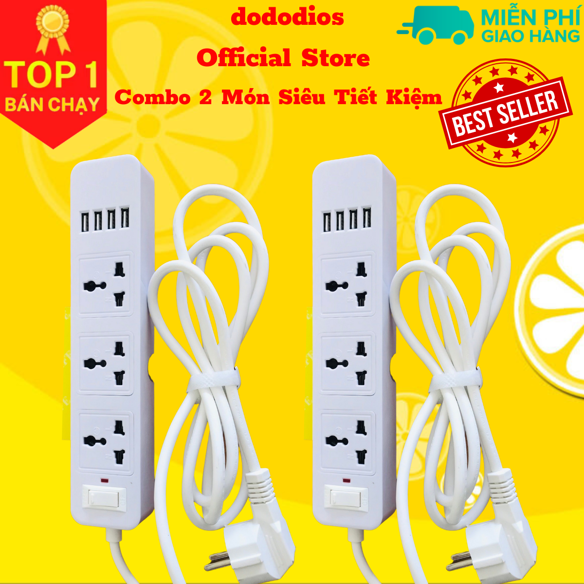 Ổ cắm điện đa năng thông minh dododios 2 cổng USB 5v sạc nhanh, chịu tải 2500W, tiết kiệm 30 kilowatt H dây nối 2m