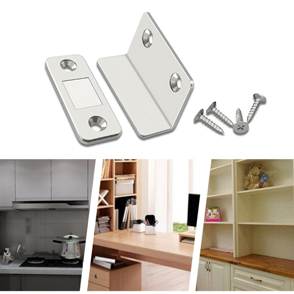 Chốt Nam Châm Mini Góc Vuông Dùng Cho Cánh Cửa Tủ, Ngăn Kéo Bàn, (Kèm Ốc Vít Và Keo Dán)