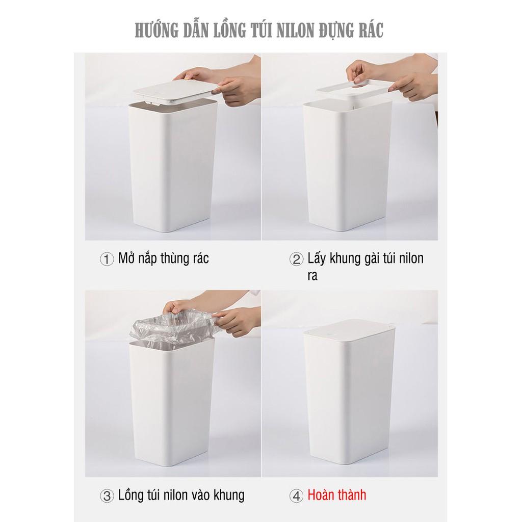 Thùng rác 10L- Thùng rác BẤM NÚT  thông minh- Thùng đựng rác nhựa nút bấm ABS an toàn- Dung tích 10L R09