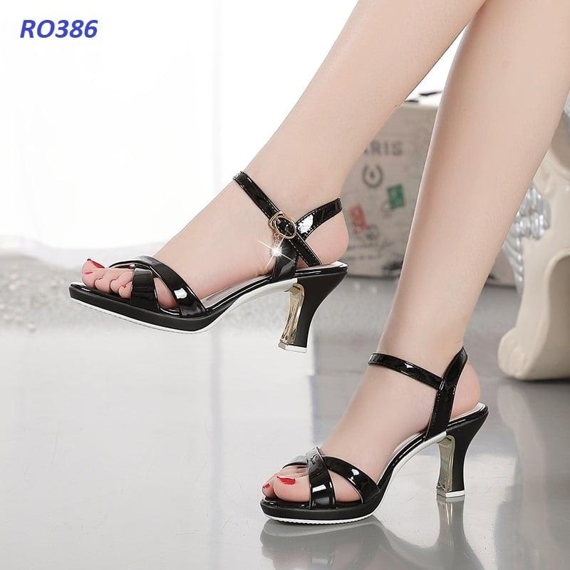 Giày sandal nữ cao gót 7 phân hàng hiệu rosata hai màu đen xám ro386