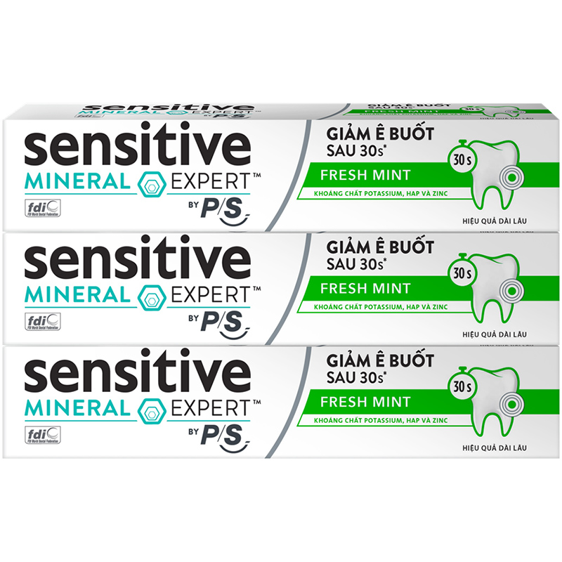 Bộ 3 Hộp Kem Đánh Răng P/S Giảm Ê Buốt Sau 30 Giây Sensitive Mineral Expert Fresh Mint Với Tác Động Từ Khoáng 100G