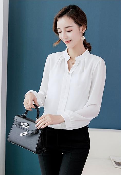 Áo Sơ MI Nữ Tay Dài Cổ Kiểu Nút Ngọc - Mã SSL1222