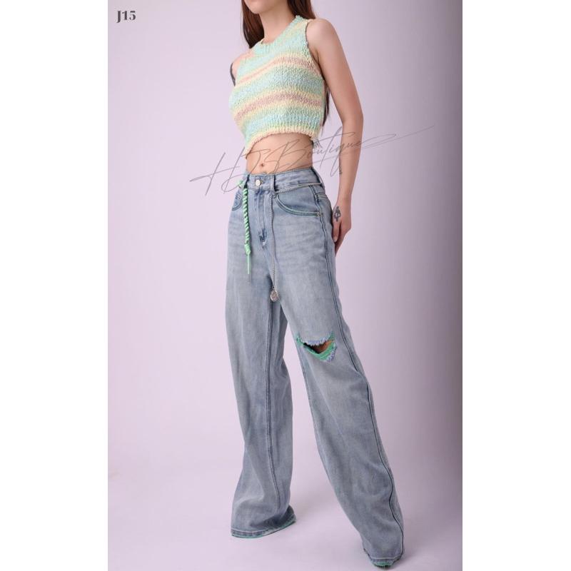 Quần Jeans  rách gối sành điệu - J15 - XanhJeans