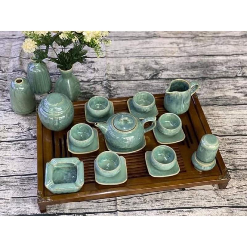 Bộ ấm trà men ngọc. Gốm sứ Bát Tràng