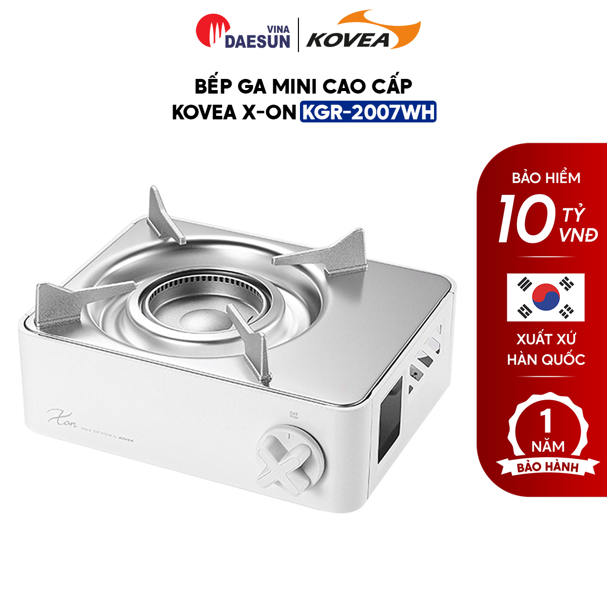 Bếp Ga Mini Cao Cấp Kovea X-ON (KGR-2007WH) - Công Suất 2400W | Thiết Kế Tối Giản | Bảo Hiểm Chống Nổ | Hàng Chính Hãng