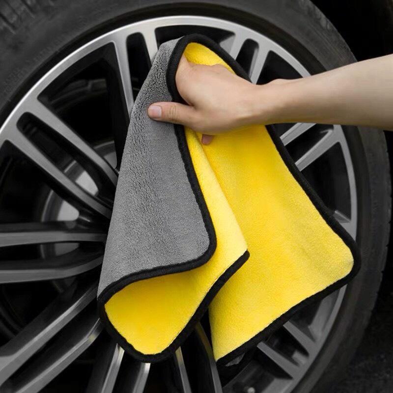 Khăn Lau Xe Hơi Chuyên Dụng 2 Lớp Microfiber Màu Vàng - Ghi, Siêu Mềm, Mịn, Thấm Hút