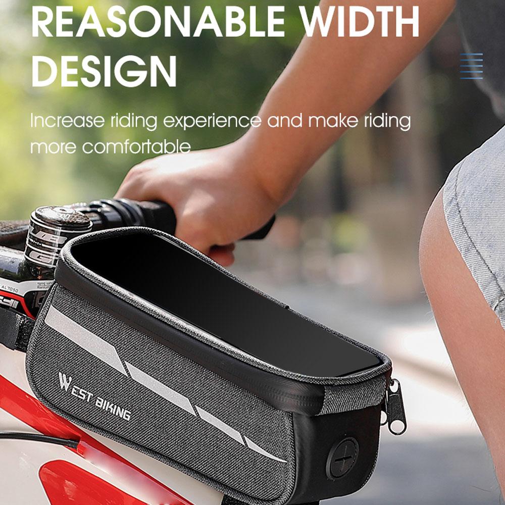 WEST BIKING 1L Bicycle Bag Reflective Bike Frame Fronttube Bag Touchscreen Mobilephone Bag Cycling Bag Road Bike Accessories