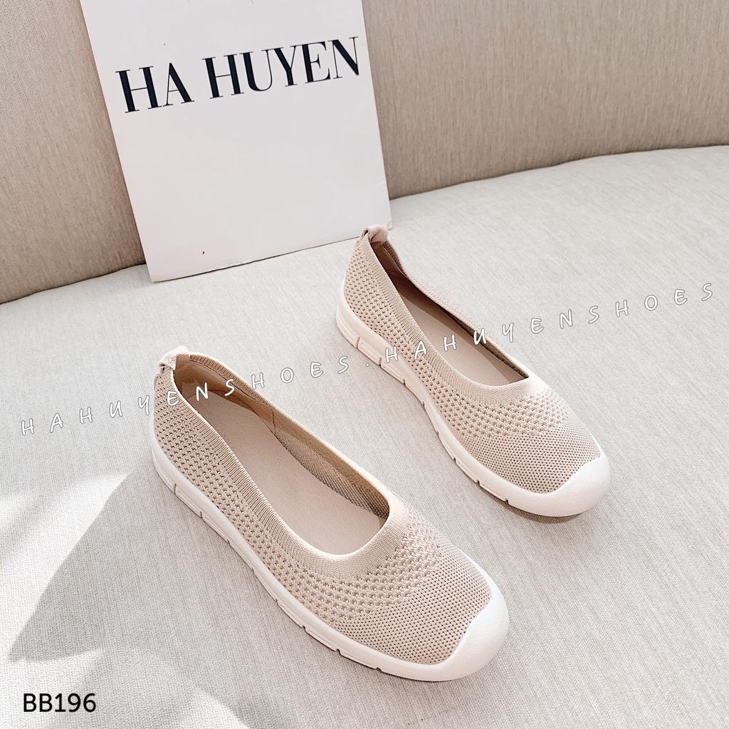 Giày Slip on nữ Hà Huyền Shoes mũi len lỗ đế răng dáng thể thao - BB196