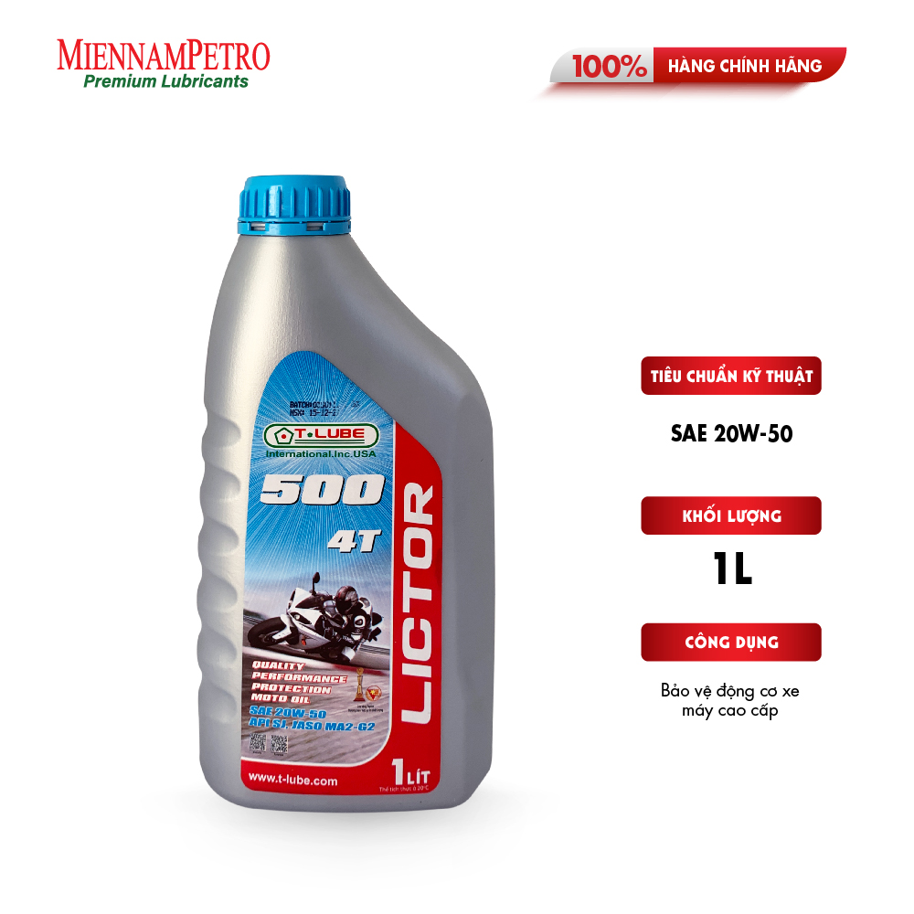 Dầu Nhớt Tlube Lictor 500 4T SAE 20W-50 1L MiennamPetro Bảo Vệ Động Cơ Xe Máy Cao Cấp