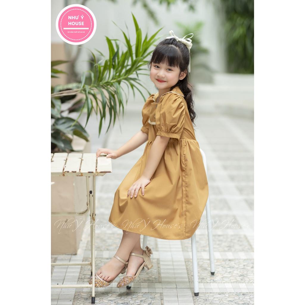 Váy Bé Gái 8-40kg NHƯ Ý HOUSE'S- Đầm Công Chúa, váy trẻ em, hàng thiết kế - váy nâu nẹp xám - 8-40kg