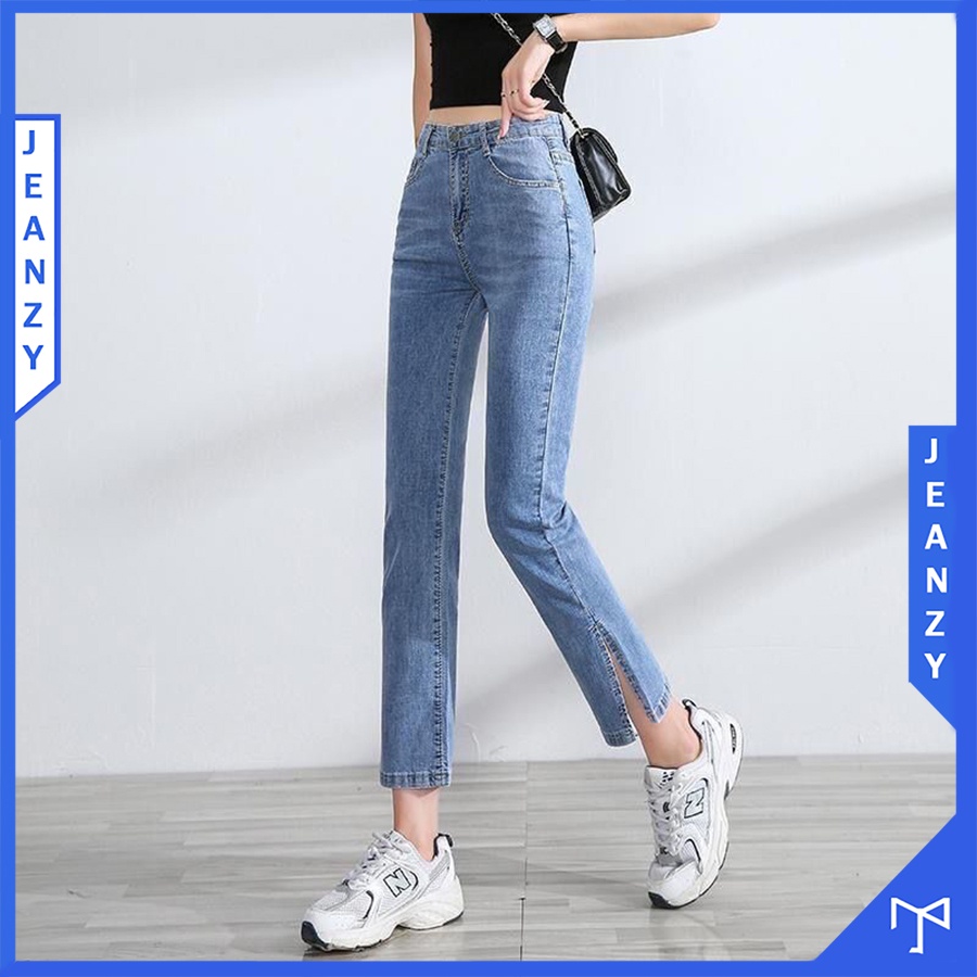 Quần jeans ống suông xẻ tà ống đứng mặc tôn dáng tôn chân