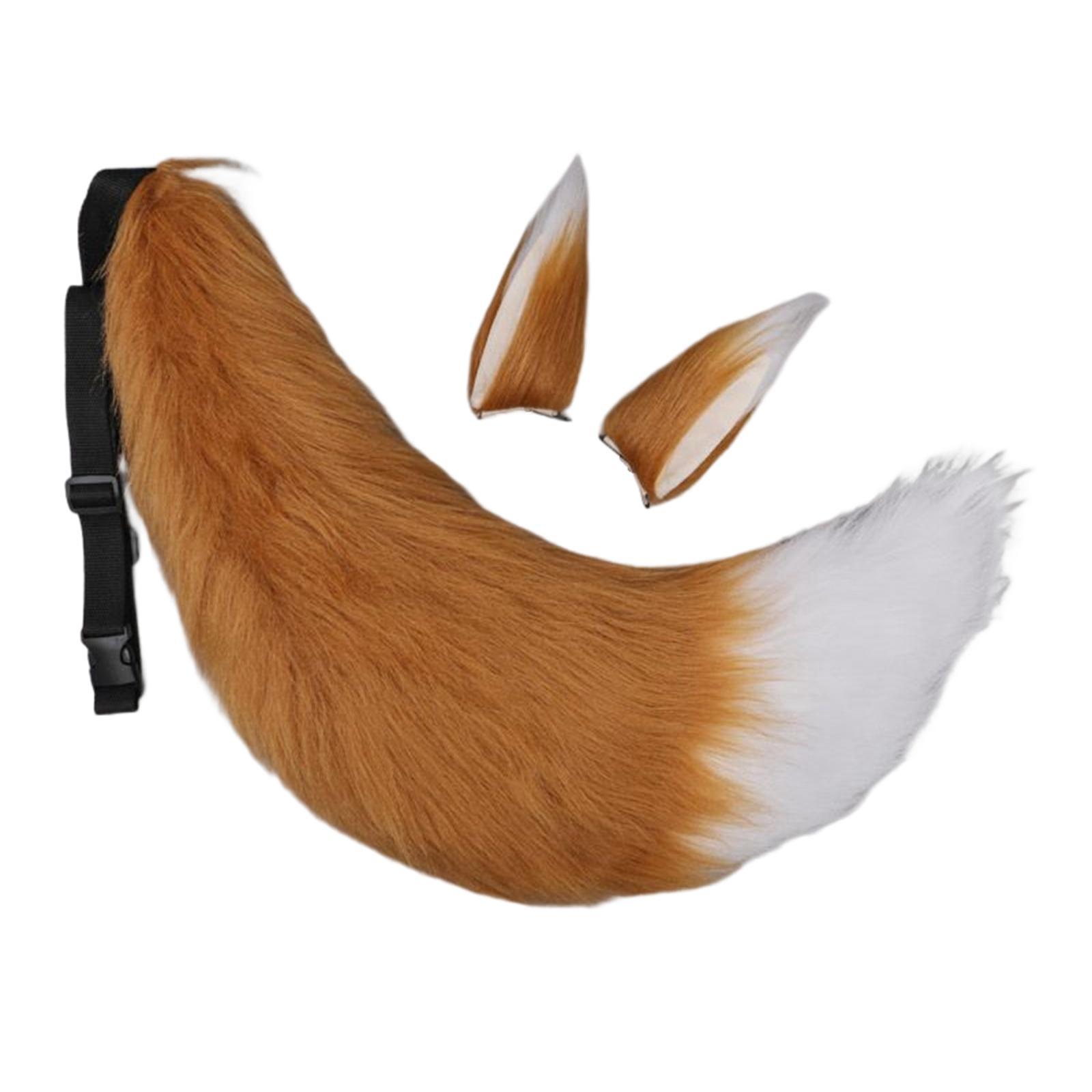 3 Pieces Plush Fox Ears Hair Clip Faux Fur Long Tail Women Girl Headwear Lovely Lolita Headband for Anime Cosplay Prop Christmas Fancy Dress