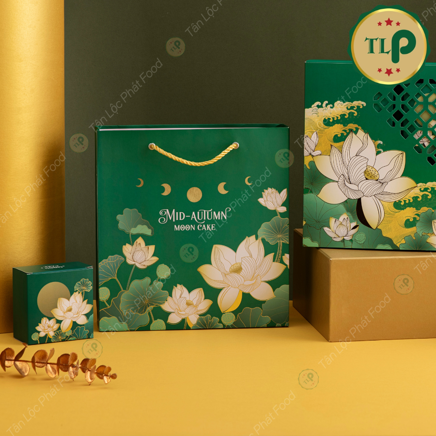 Hộp 4 bánh Trung Thu Tân Lộc Phát | Quà Tặng Trung Thu Đoàn Viên | Nhân Bánh Nhiều Vị (Thập Cẩm, Đậu Xanh, Khoai Môn, Dừa, Trà Xanh)