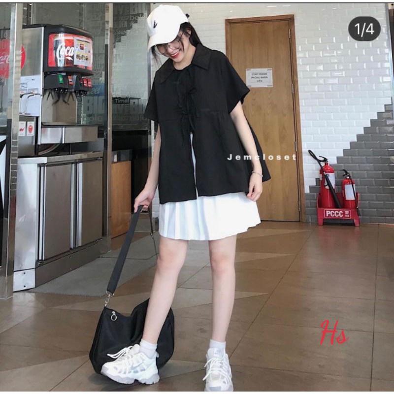 Áo Babydoll Nữ Cổ Bẻ Buộc Dây - Áo Sơ Mi Nữ Dáng Rộng Thời Trang và Đáng Yêu