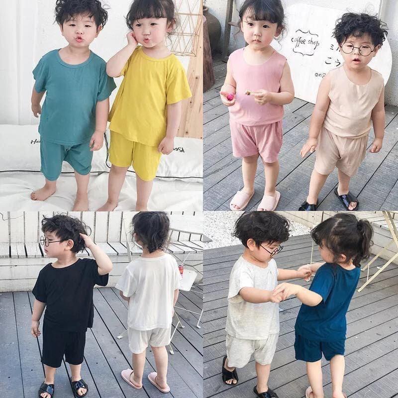 Bộ cộc tay trơn thun lạnh cho bé trai, bé gái từ 8-18kg