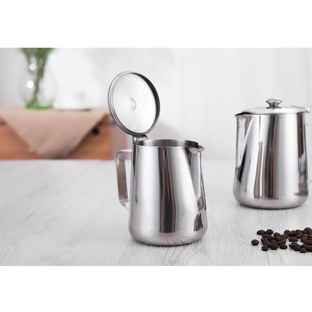 2x Stainless Steel Coffee Mug Craft Latte Milk Frother with Lid 600ml