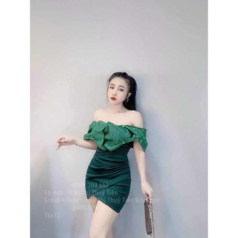 Đầm body trễ vai có mút ngực chi