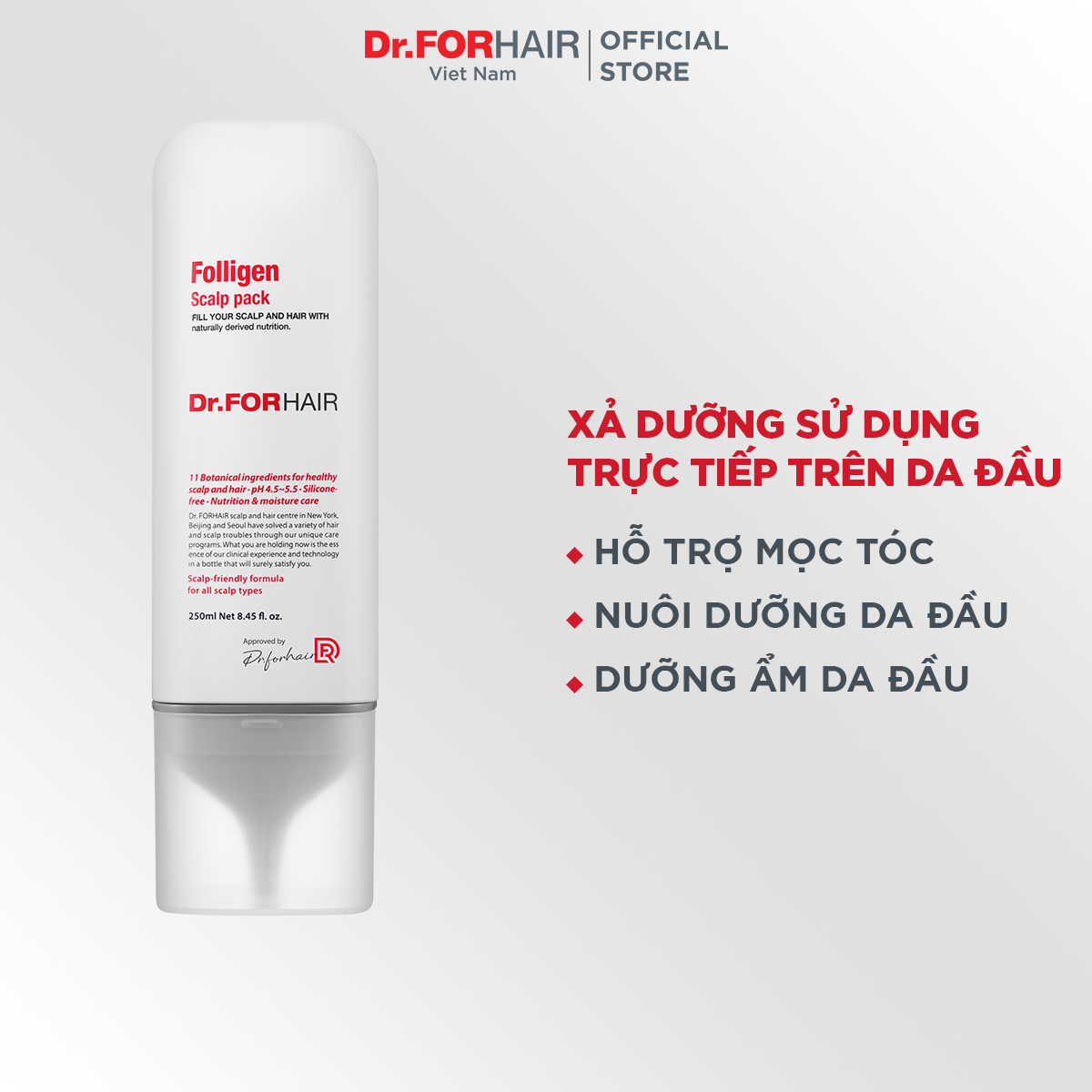 Dầu xả dưỡng tóc chăm sóc da đầu giảm rụng tóc Dr.FORHAIR Folligen Scalp Pack 250ml