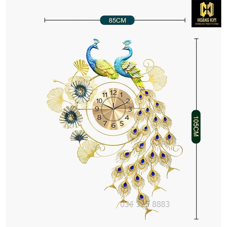 Đồng hồ treo tường Đồng hồ trang trí Decor Đôi chim Khổng Tước size 115x68cm