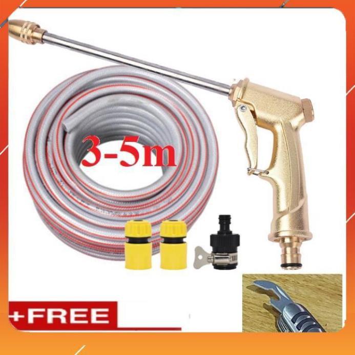 Bộ dây vòi xịt nước rửa xe,tưới cây , tăng áp 3 lần,loại 3m,5m 206701-3 đầu đồng,cút,nối nhựa đen+ mở chai